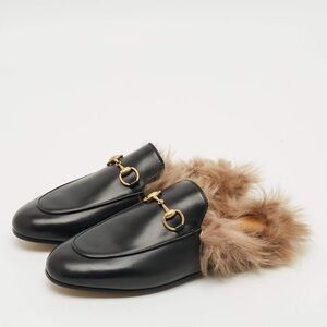 Authentic Gucci Princetown Black Fur Mules /Women Size 39